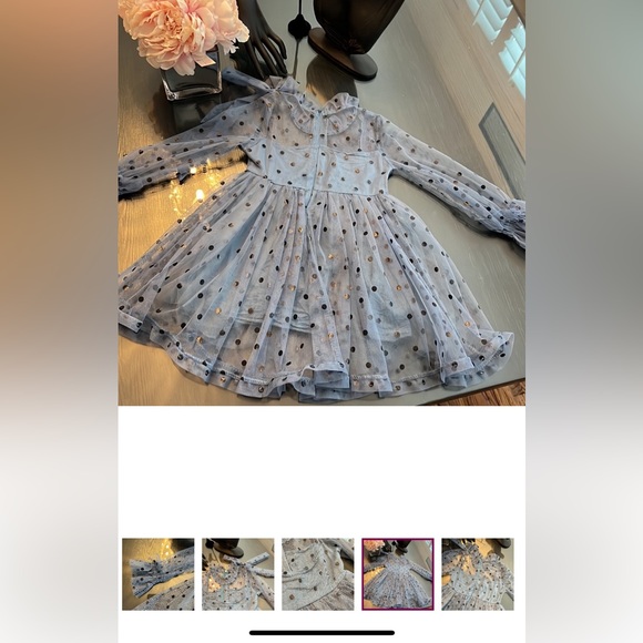 Girls Long Sleeve Polka Dot Tulle Formal Dress - Picture 5 of 7